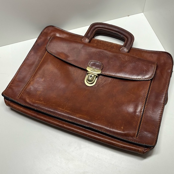 Tony Perotti Distressed leather satchel briefcase, suede lined - Picture 1 of 15